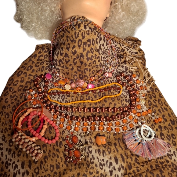 14 Bundle Lot Orange Toned Jewelry Necklaces Earrings Bracelet Funky Boho Amber - Picture 2 of 7